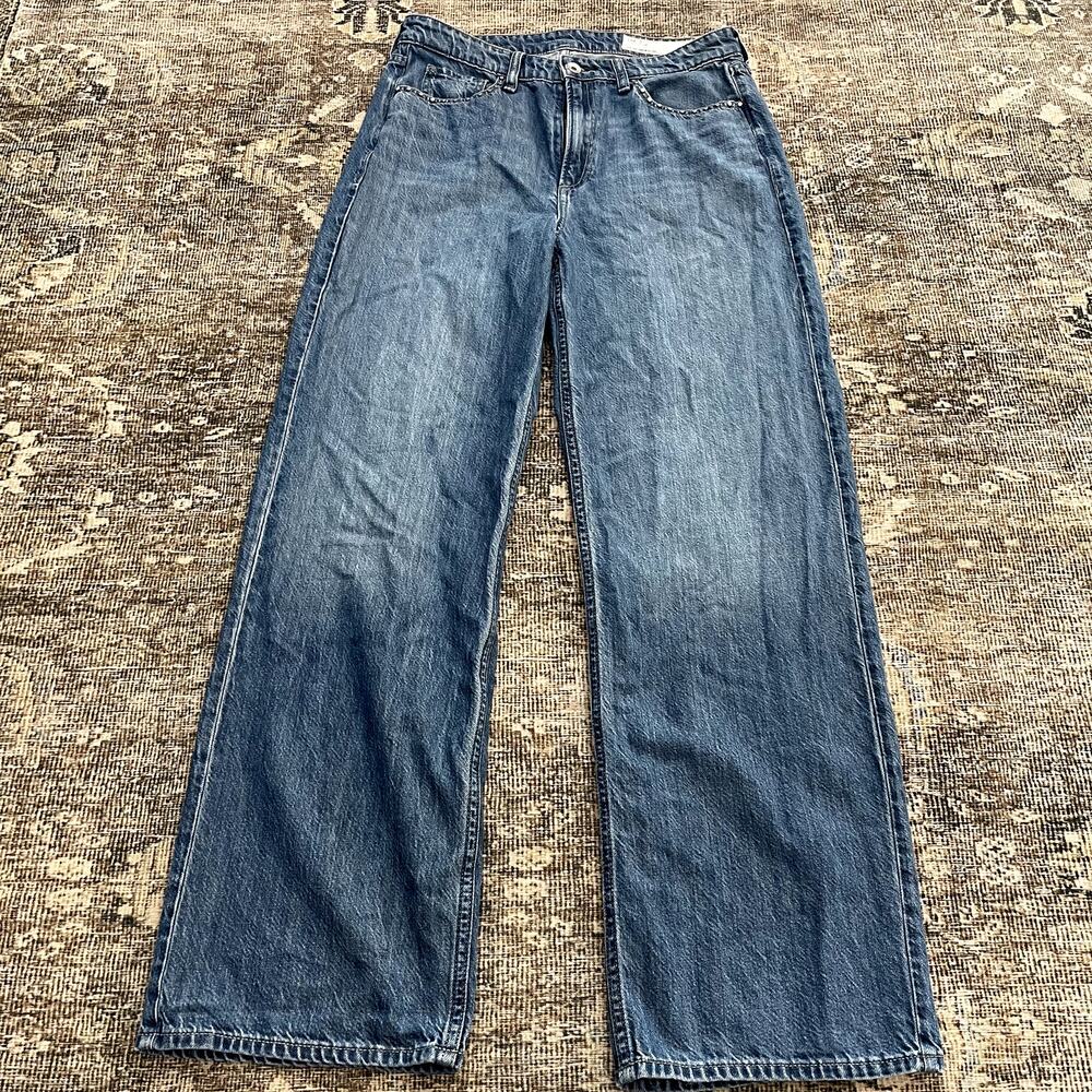Rag & Bone Lori Mid Rise Wide Leg Jeans Rivets Women's Size 28